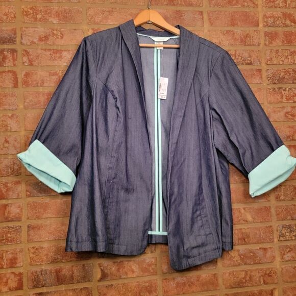 CHRISTOPHER & BANKS Denim Blazer mint cuff size 2x NWT - Picture 1 of 5